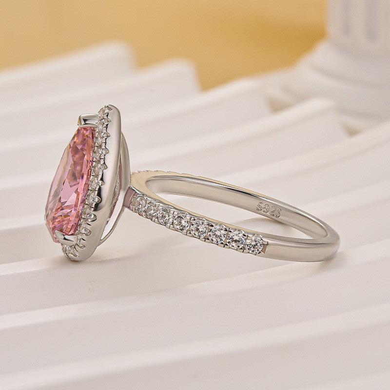 Classic 2.2 Carat Pink/Purple Pear Cut Halo Engagement Ring for Her