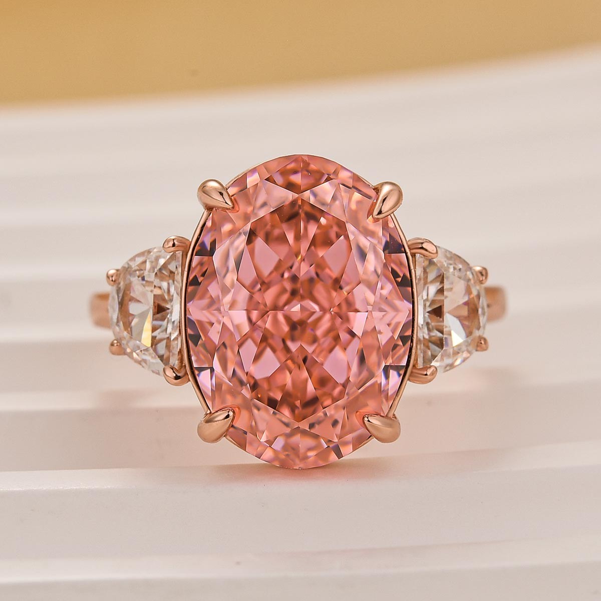 5.5Ct Pink Oval Cut Three Stone Engagement Ring Travel Ring In Sterling Silver