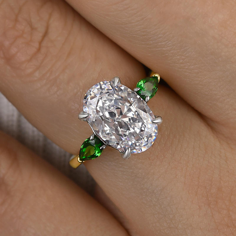 Louily Vintage Two-Tone Oval Cut Three Stone Engagement Ring In Sterling Silver - louilyjewelry