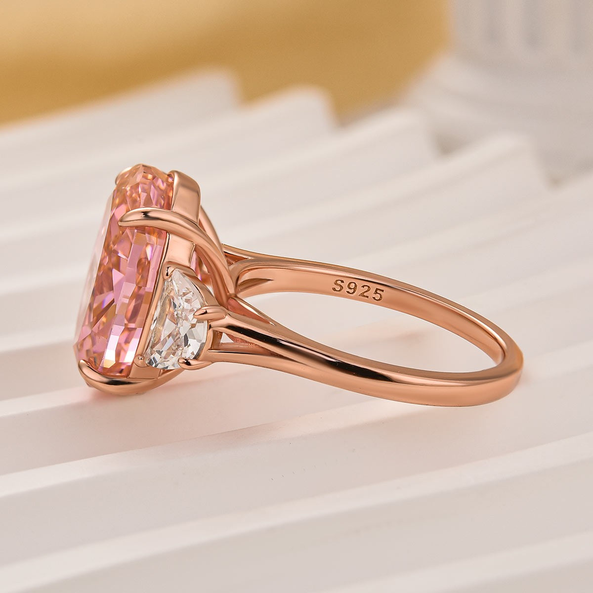 5.5Ct Pink Oval Cut Three Stone Engagement Ring Travel Ring In Sterling Silver