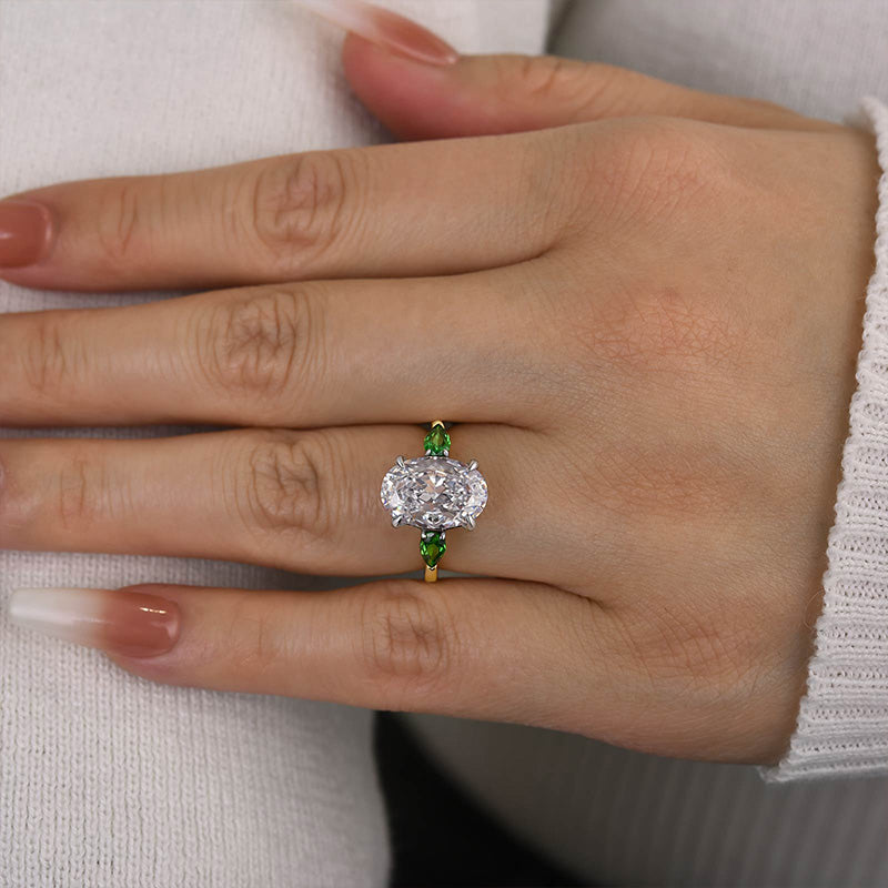 Louily Vintage Two-Tone Oval Cut Three Stone Engagement Ring In Sterling Silver - louilyjewelry