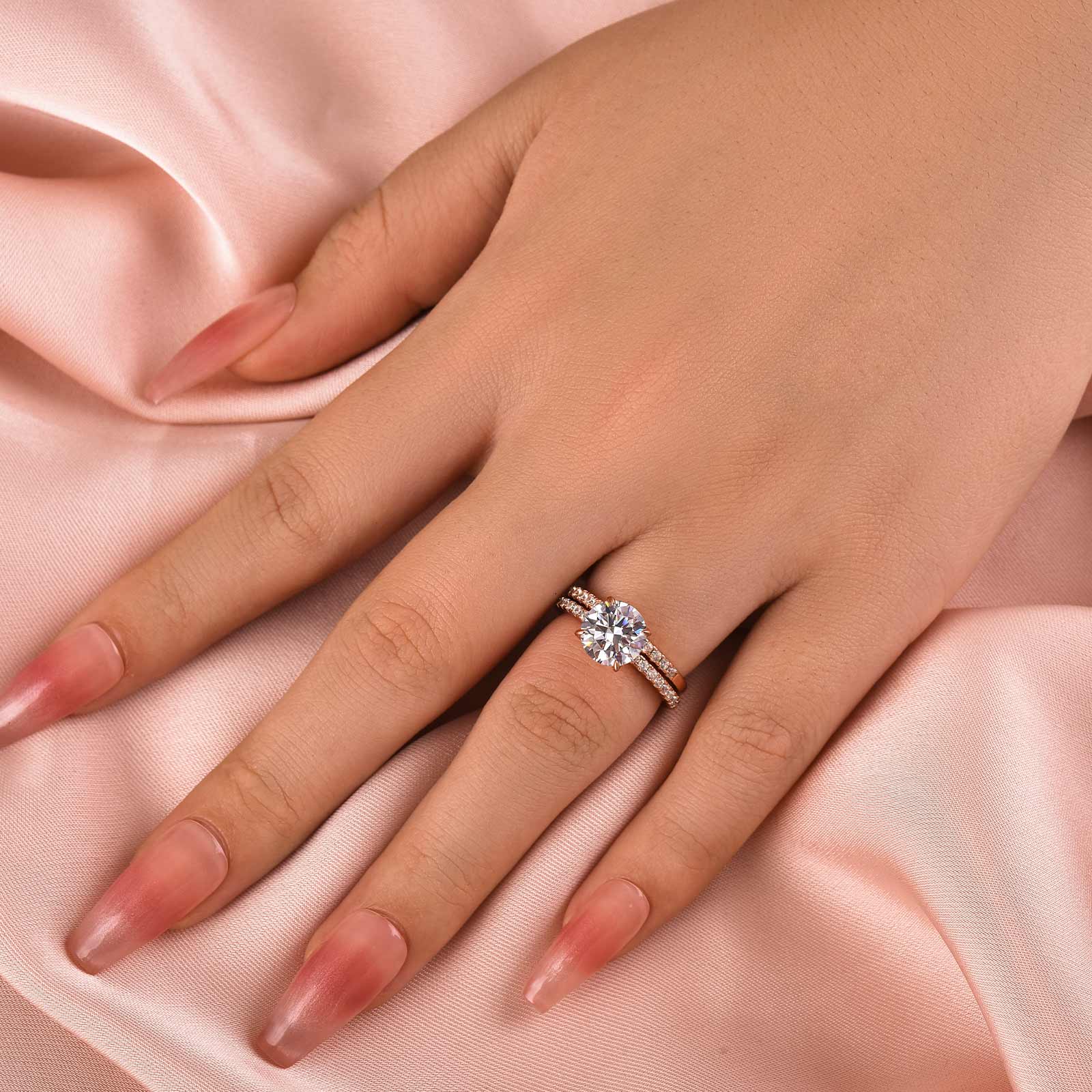 Louily Rose Gold Classic Round Cut Wedding Ring Set - louilyjewelry