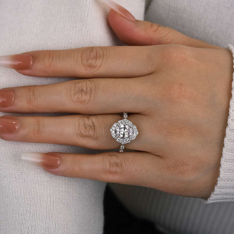 Louily Vintage Halo Oval Cut Engagement Ring In Sterling Silver - louilyjewelry