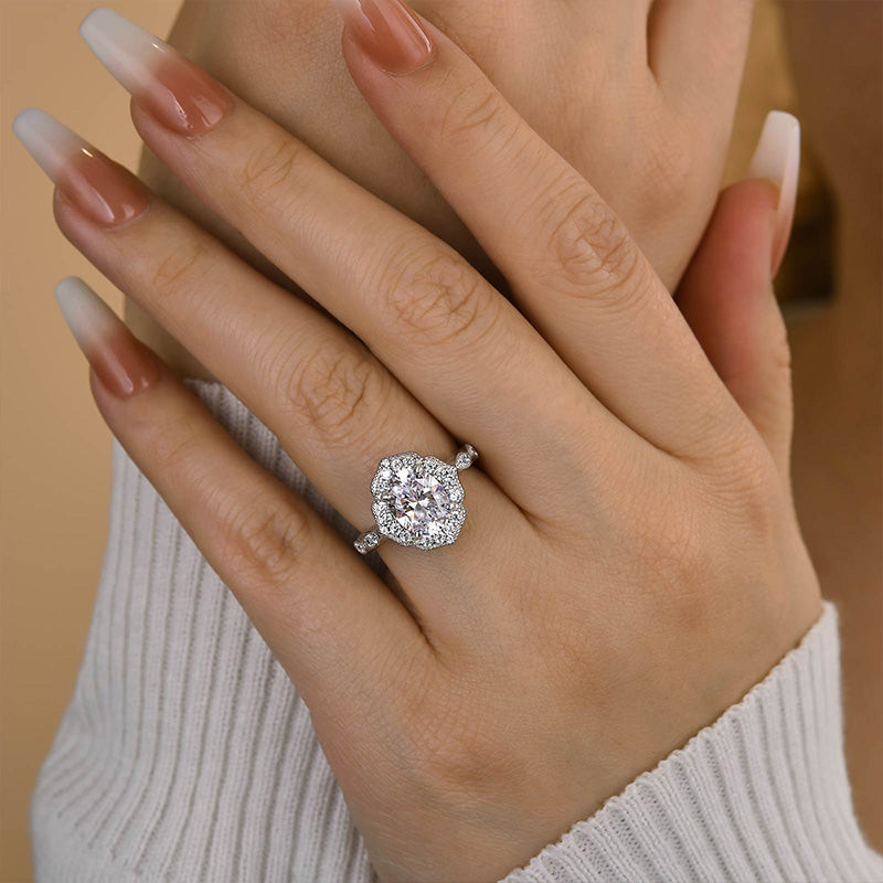 Louily Vintage Halo Oval Cut Engagement Ring In Sterling Silver - louilyjewelry