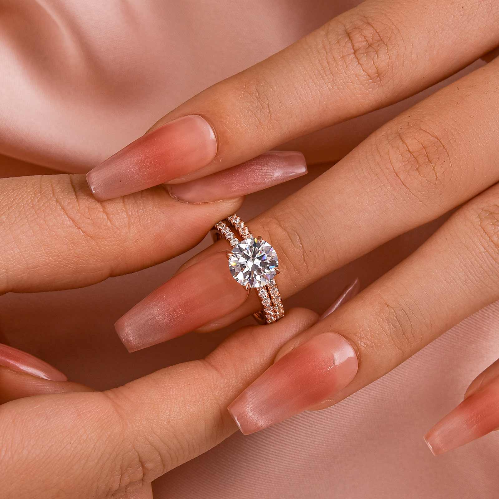 Louily Rose Gold Classic Round Cut Wedding Ring Set - louilyjewelry