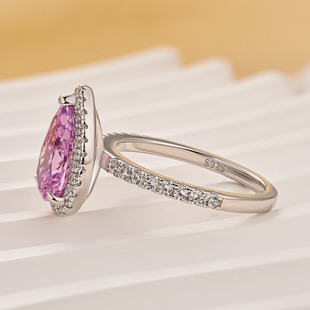 Classic 2.2 Carat Pink/Purple Pear Cut Halo Engagement Ring for Her