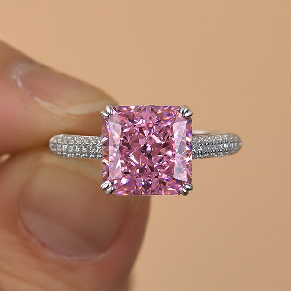 Louily Captivating Pink Stone Radiant Cut Engagement Ring