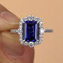 Louily 3.0 Carat Halo Emerald Cut Blue Sapphire Engagement Ring In Sterling Silver - louilyjewelry