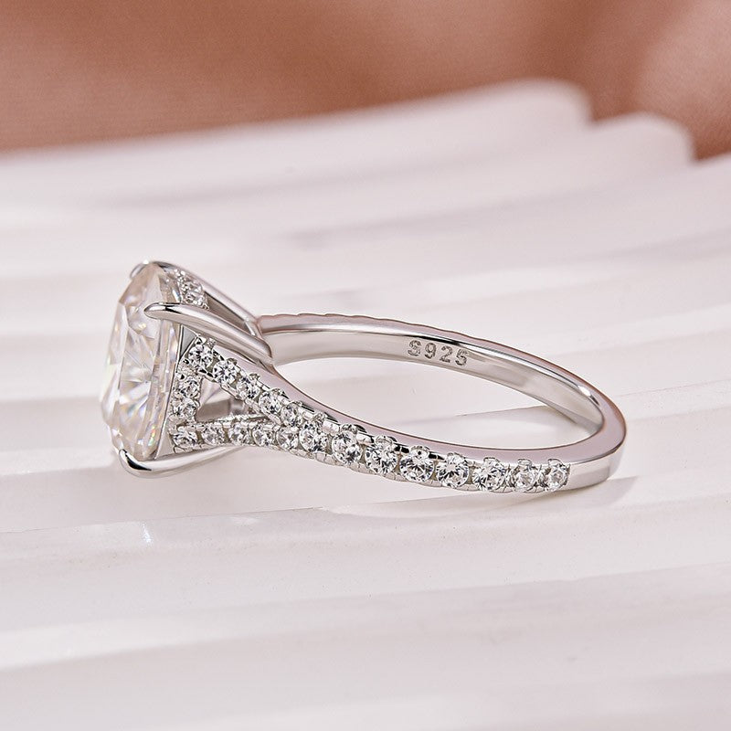 Moissanite 3.5Ct Cushion Cut Split Shank White Gold Engagement Ring - louilyjewelry