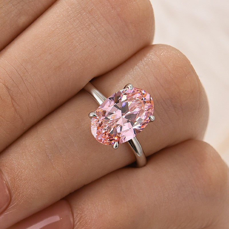 Classic Pink 4.0Ct Solitaire Oval Cut Hidden Halo Engagement Ring In Sterling Silver