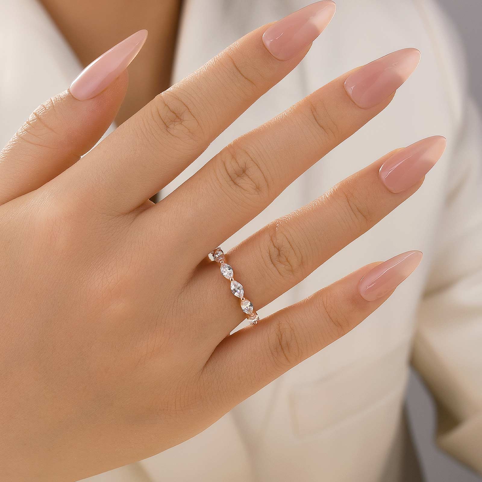 Elegant Marquise Cut Half Wedding Band In Sterling Silver - louilyjewelry