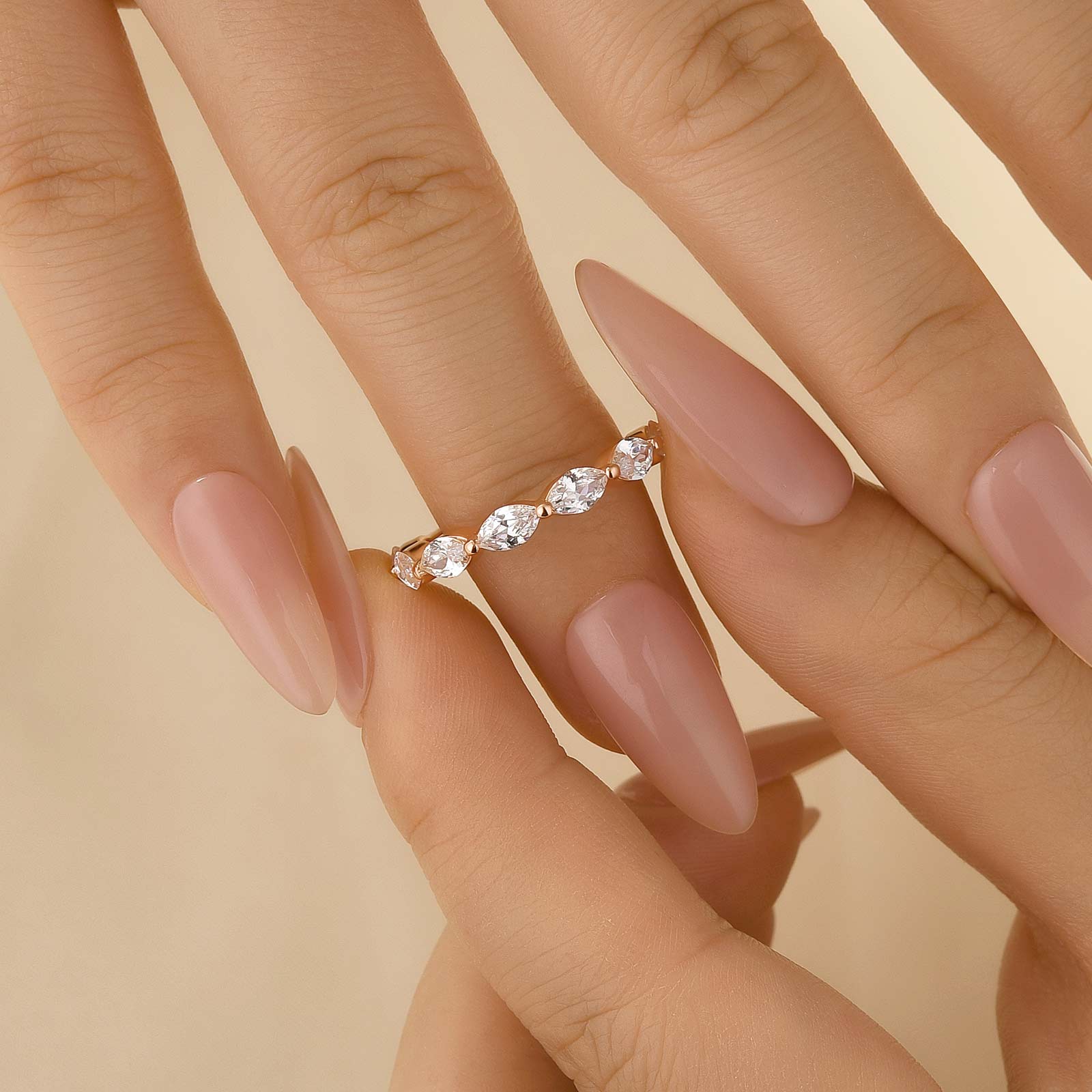 Elegant Marquise Cut Half Wedding Band In Sterling Silver - louilyjewelry