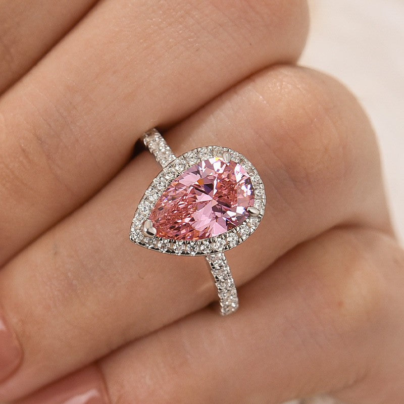 Classic 2.2 Carat Pink/Purple Pear Cut Halo Engagement Ring for Her