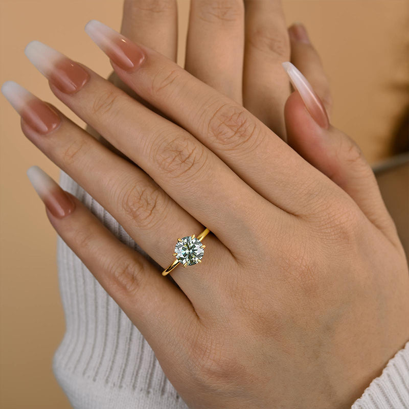 Louily Moissanite Classic Round Cut Paraiba Tourmaline Engagement Ring - louilyjewelry