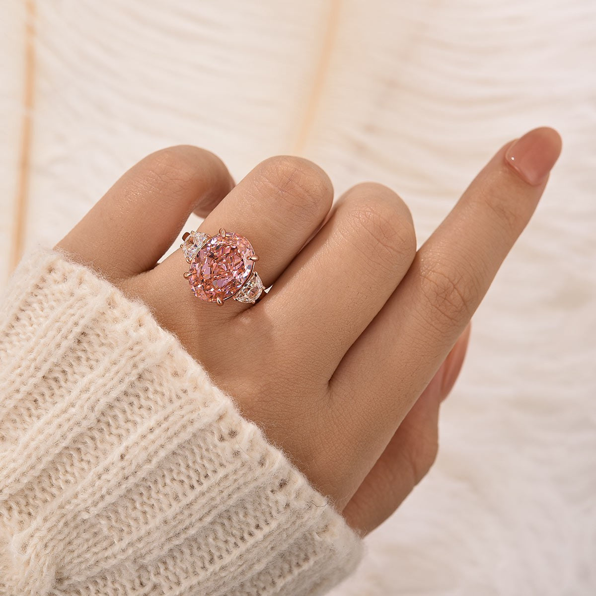 5.5Ct Pink Oval Cut Three Stone Engagement Ring Travel Ring In Sterling Silver