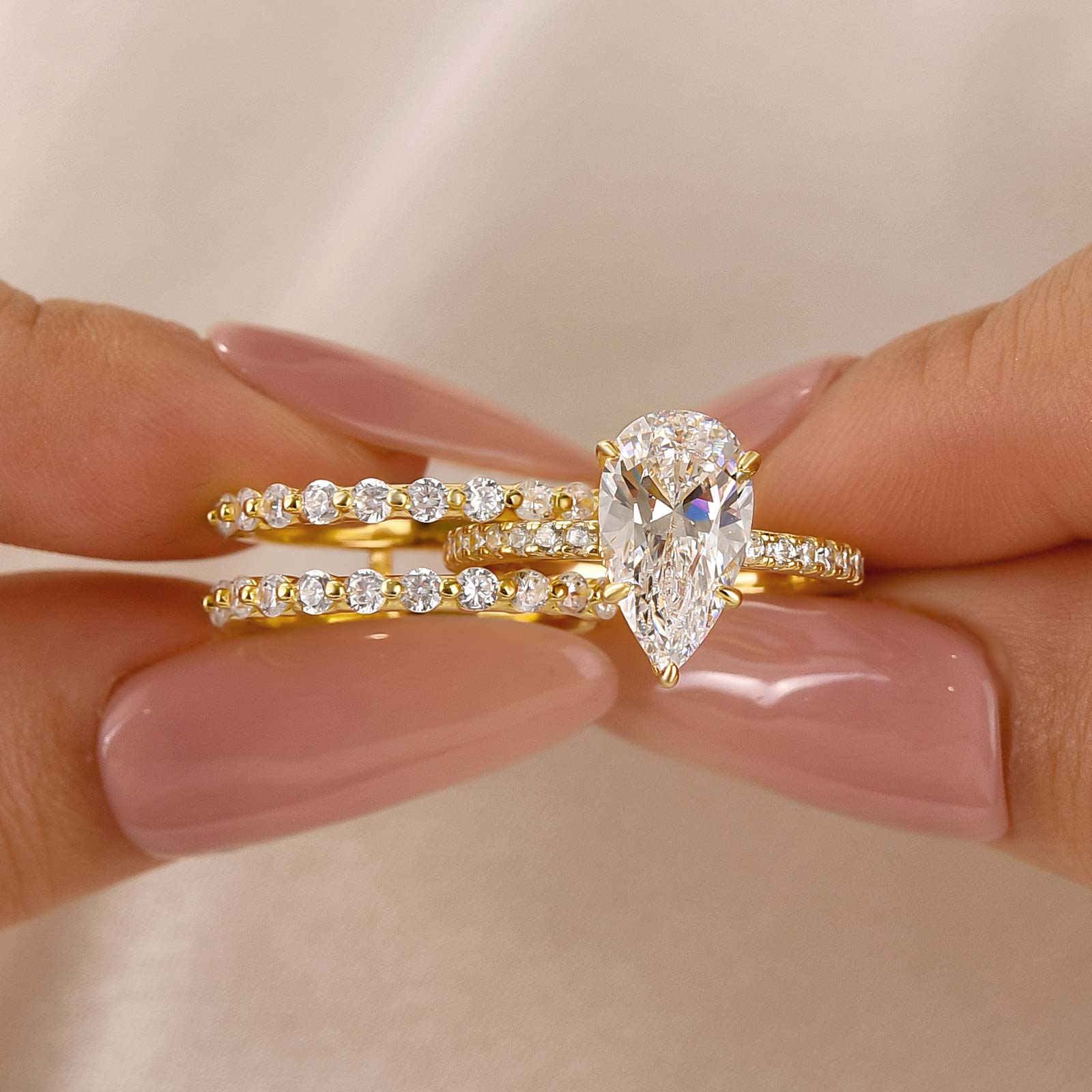 3.0Ct Pear Cut Engagement Ring With Engagement Ring Enhancer