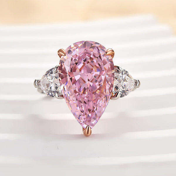 Louily Stunning Pear Cut Pink Sapphire Three Stone Engagement Ring