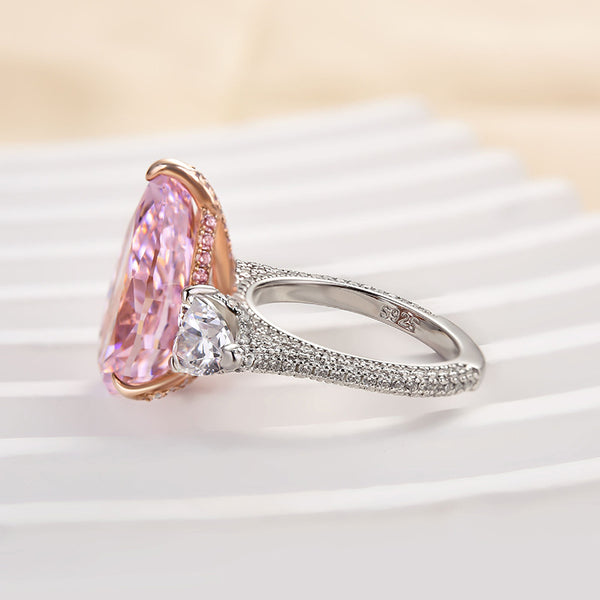 Louily Stunning Pear Cut Pink Sapphire Three Stone Engagement Ring