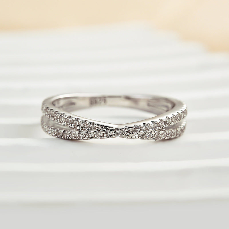 Louily  X Criss Cross Wedding Band For Women In Sterling Silver - louilyjewelry