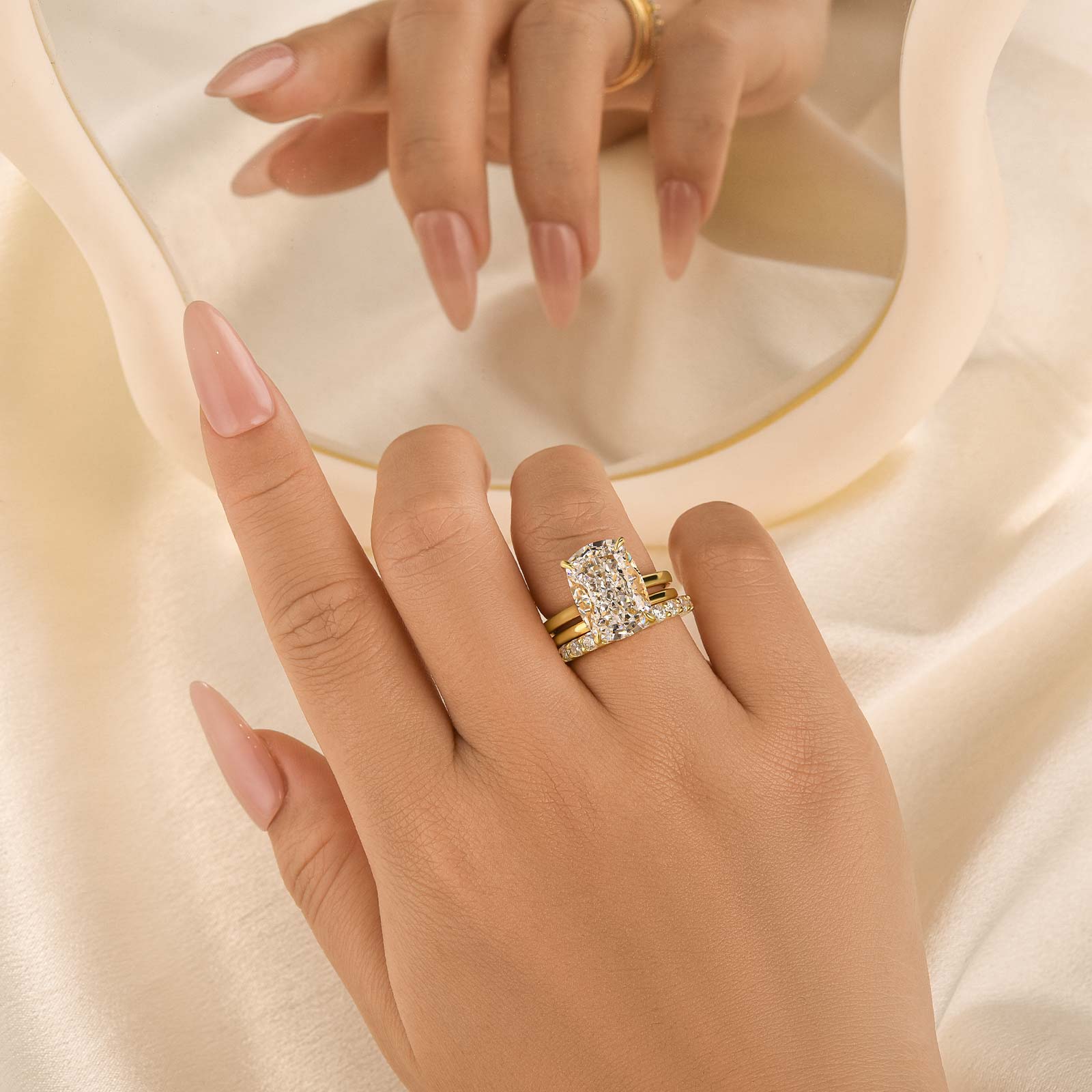 3PC 8.5Ct Wedding Ring Set Cushion Cut Hidden Halo Engagement Ring with Round&Simple Wedding Bands