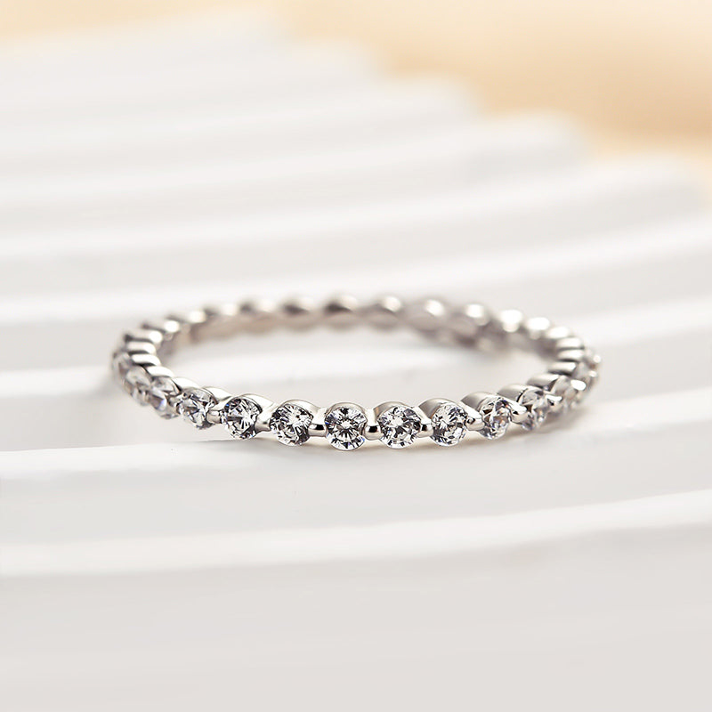 Louily Classic Round Cut Full Eternity Wedding Band In Sterling Silver - louilyjewelry