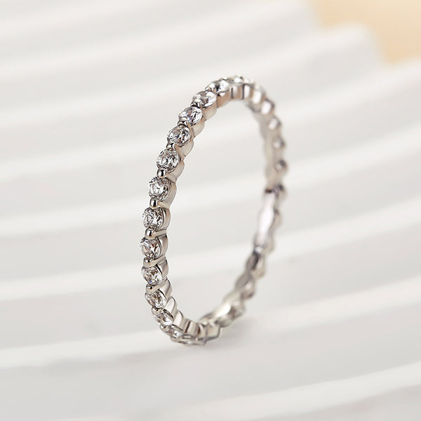 Louily Classic Round Cut Full Eternity Wedding Band In Sterling Silver