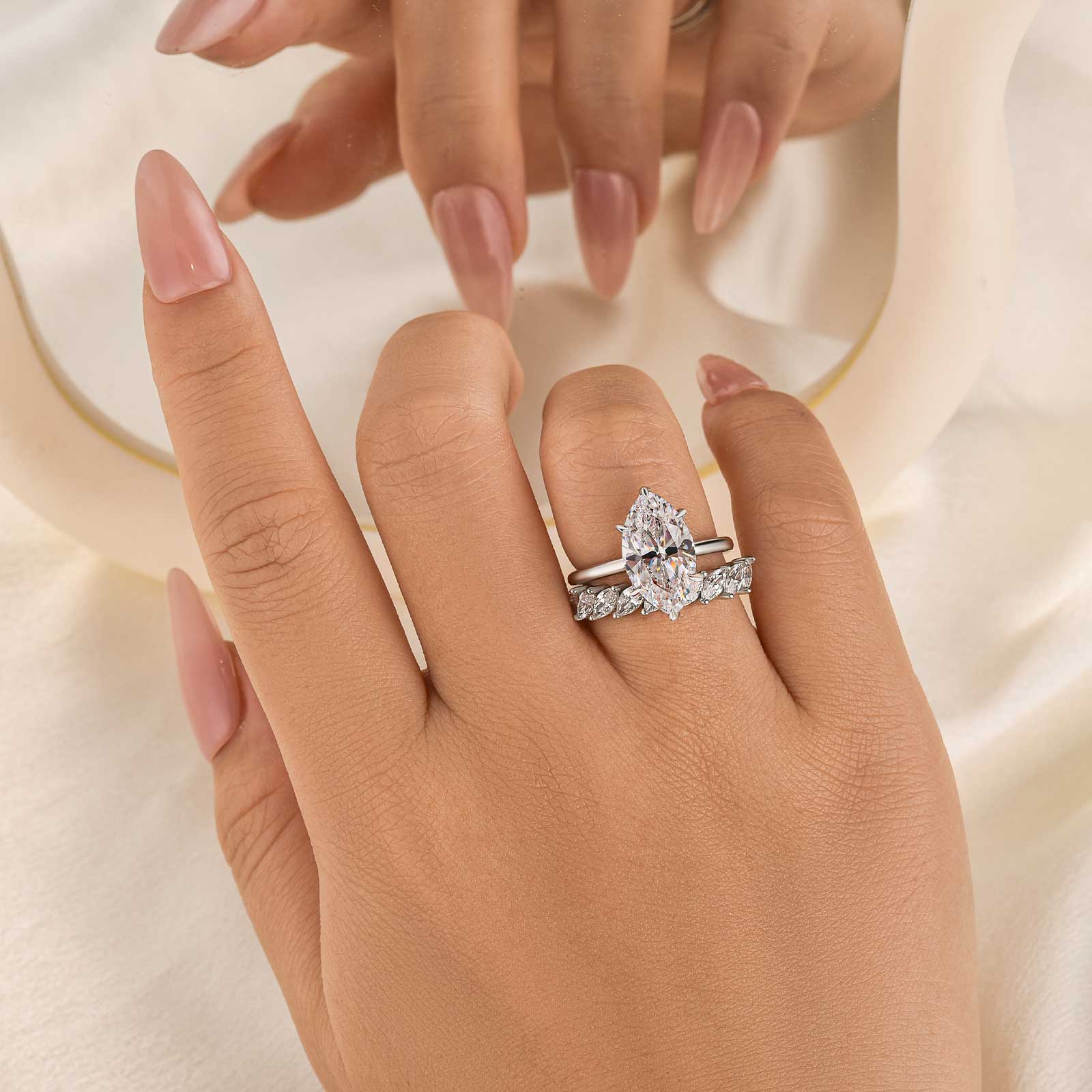 4.0 Ct Simulated Diamond Marquise Cut Wedding Ring For Travel With Eternity Wedding Band