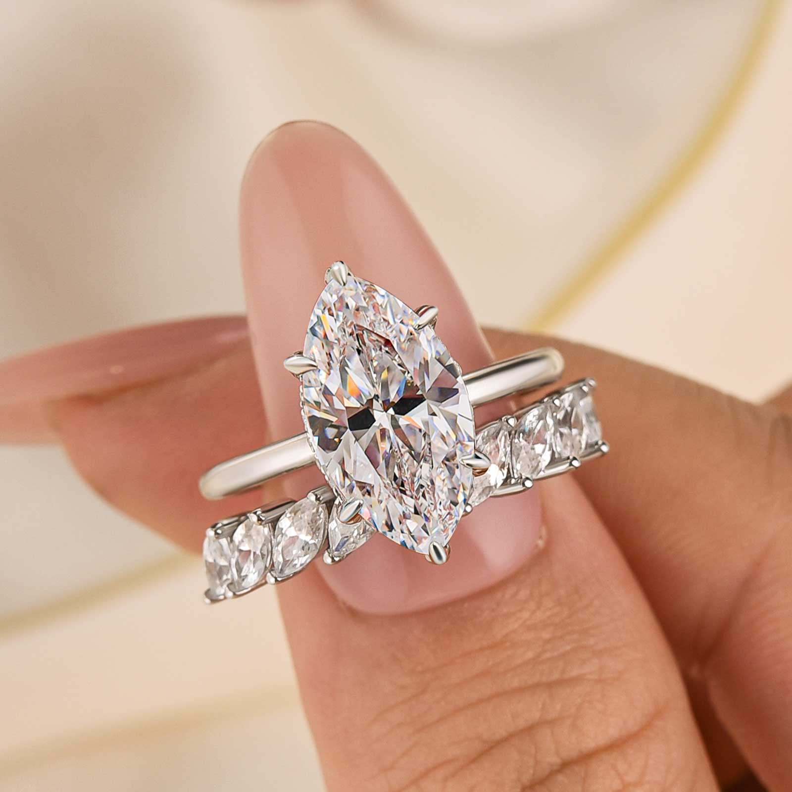 4.0 Ct Simulated Diamond Marquise Cut Wedding Ring For Travel With Eternity Wedding Band