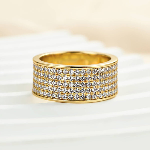 Louily Stunning Yellow Gold Pave Wide Wedding Band In Sterling Silver