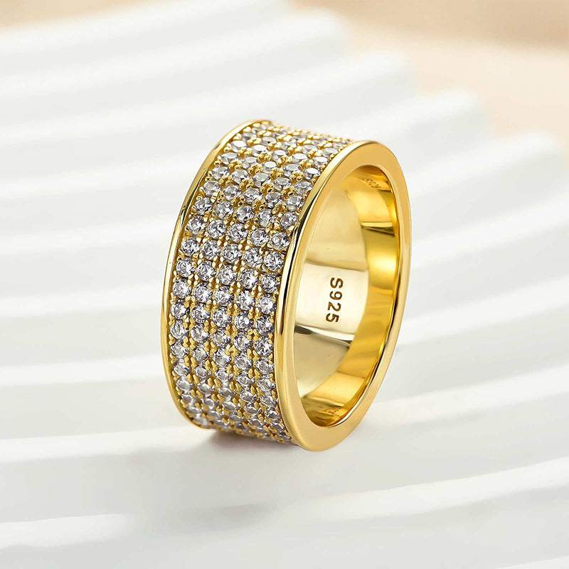 Louily Stunning Yellow Gold Pave Wide Wedding Band In Sterling Silver - louilyjewelry