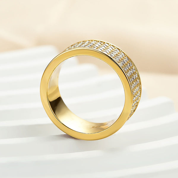 Louily Stunning Yellow Gold Pave Wide Wedding Band In Sterling Silver