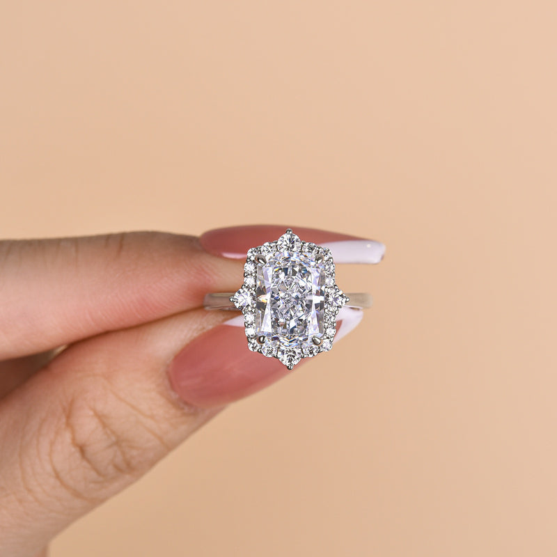 Louily Stunning Halo Radiant Cut Simulated Diamond Engagement Ring In Sterling Silver - louilyjewelry
