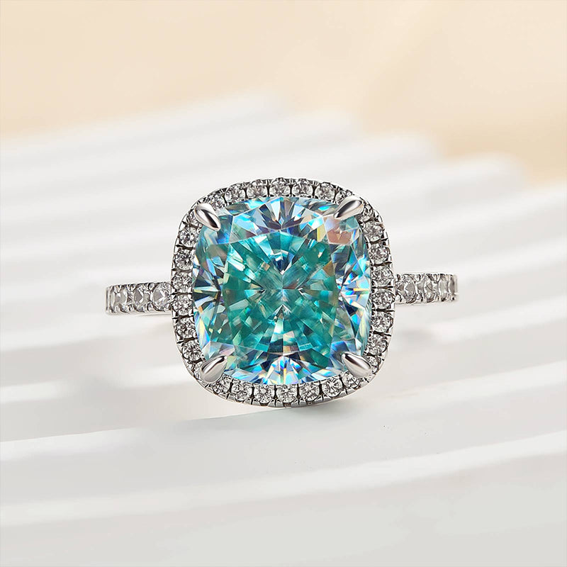 Louily Exquisite Halo Cushion Cut Cyan Blue Engagement Ring In Sterling Silver - louilyjewelry