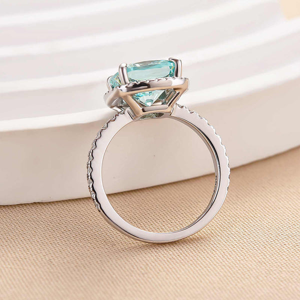 Louily Exquisite Halo Cushion Cut Cyan Blue Engagement Ring In Sterling Silver