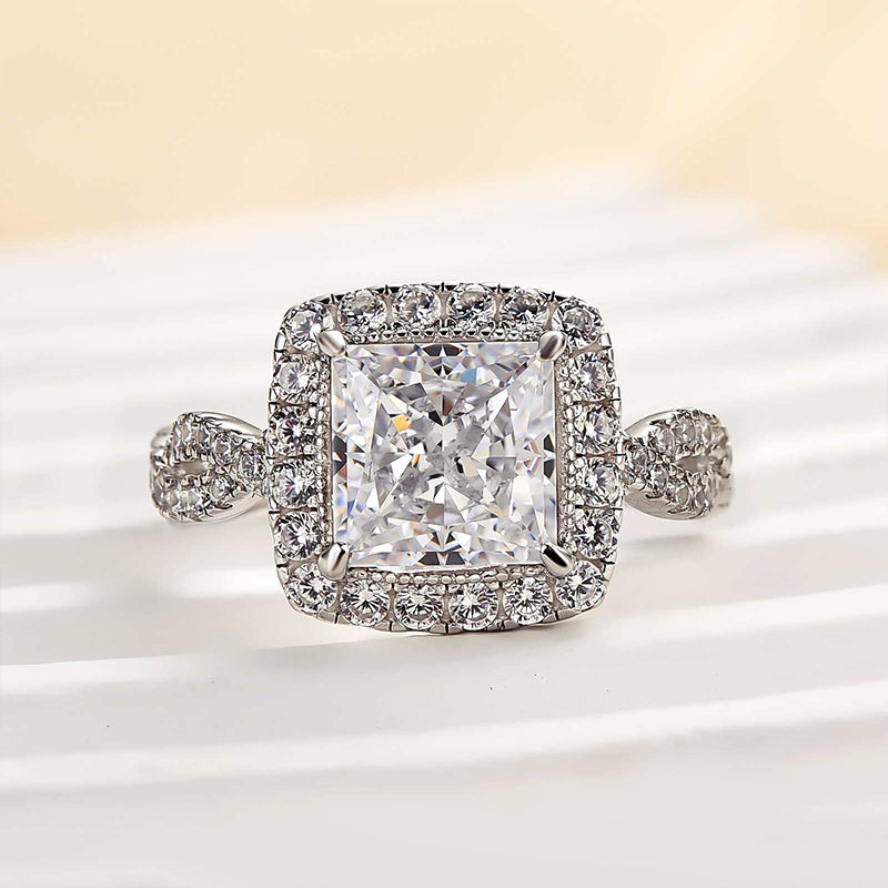 Louily Noble Halo Square Princess Cut Engagement Ring - louilyjewelry