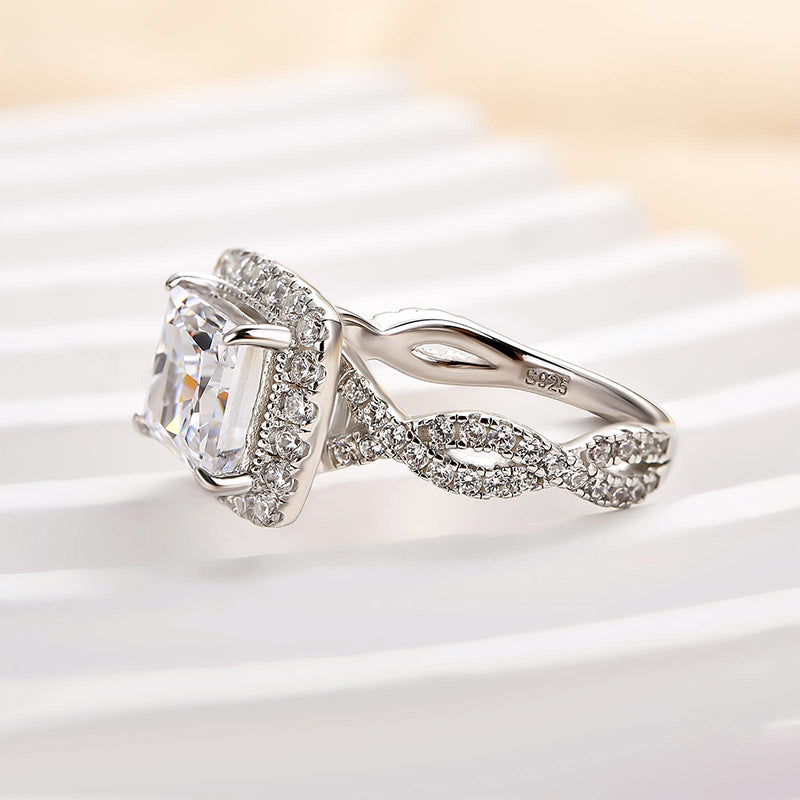 Louily Noble Halo Square Princess Cut Engagement Ring - louilyjewelry