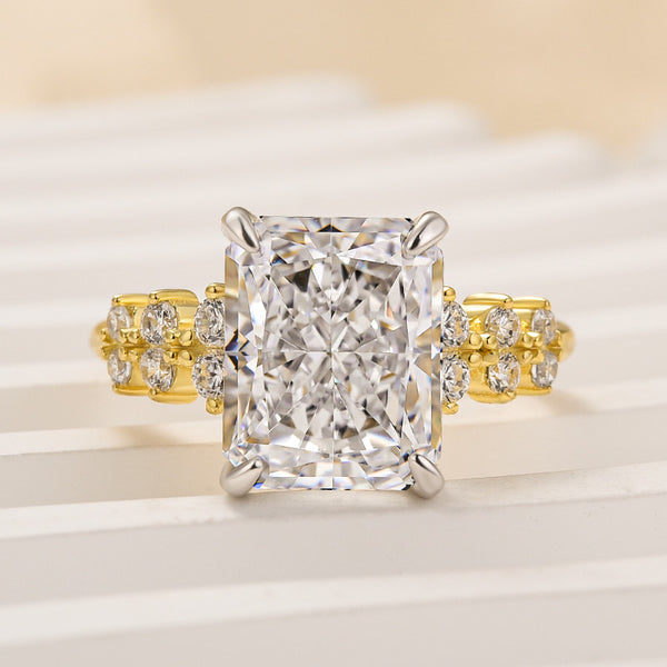 Louily Unique 4.5 Carat Radiant Cut Yellow Gold Engagement Ring