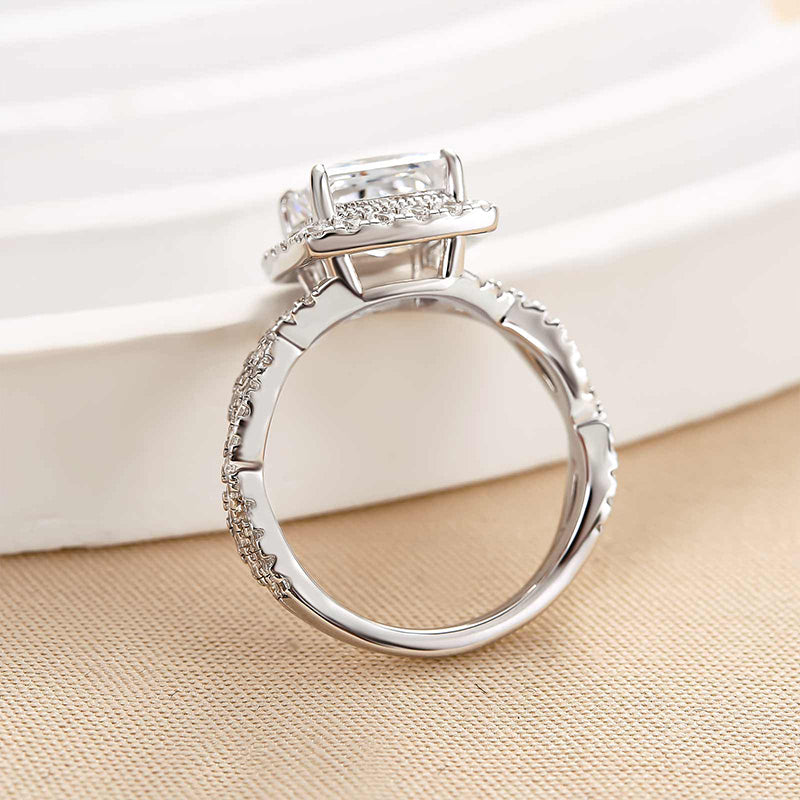 Louily Noble Halo Square Princess Cut Engagement Ring - louilyjewelry