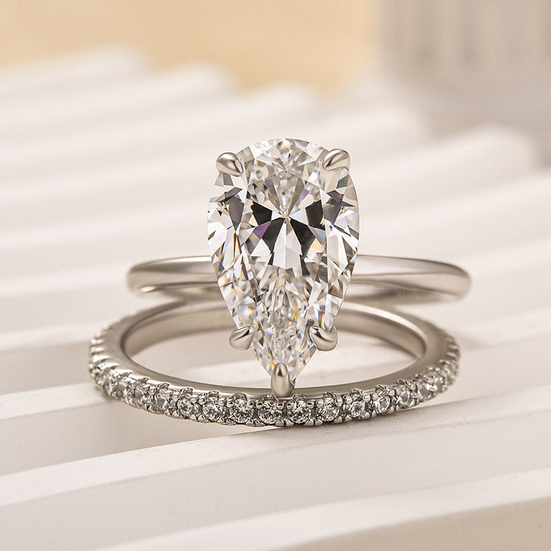 Louily Excellent 3.5Ct Pear Cut Wedding Ring Set In Sterling Silver - louilyjewelry