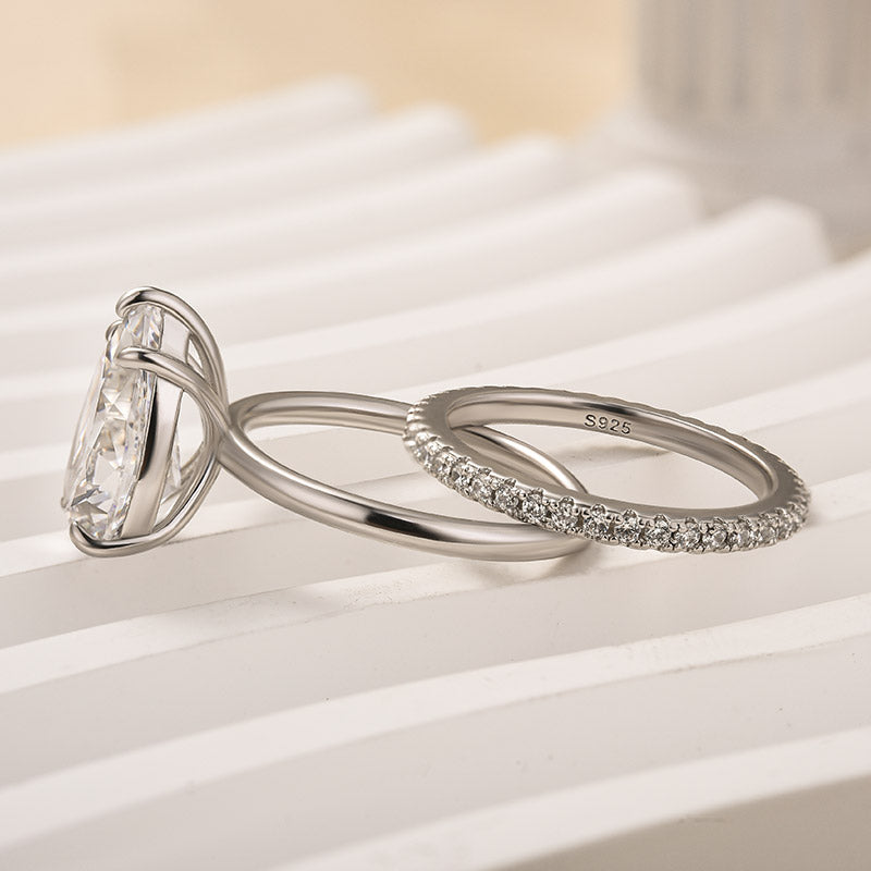 Louily Excellent 3.5Ct Pear Cut Wedding Ring Set In Sterling Silver - louilyjewelry