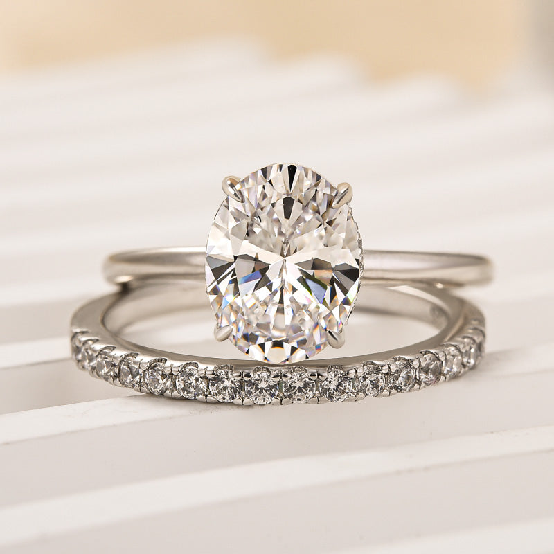 Louily Dainty Yellow Gold Oval Cut Wedding Ring Set - louilyjewelry