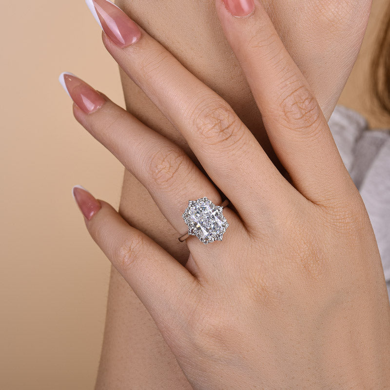 Louily Stunning Halo Radiant Cut Simulated Diamond Engagement Ring In Sterling Silver - louilyjewelry
