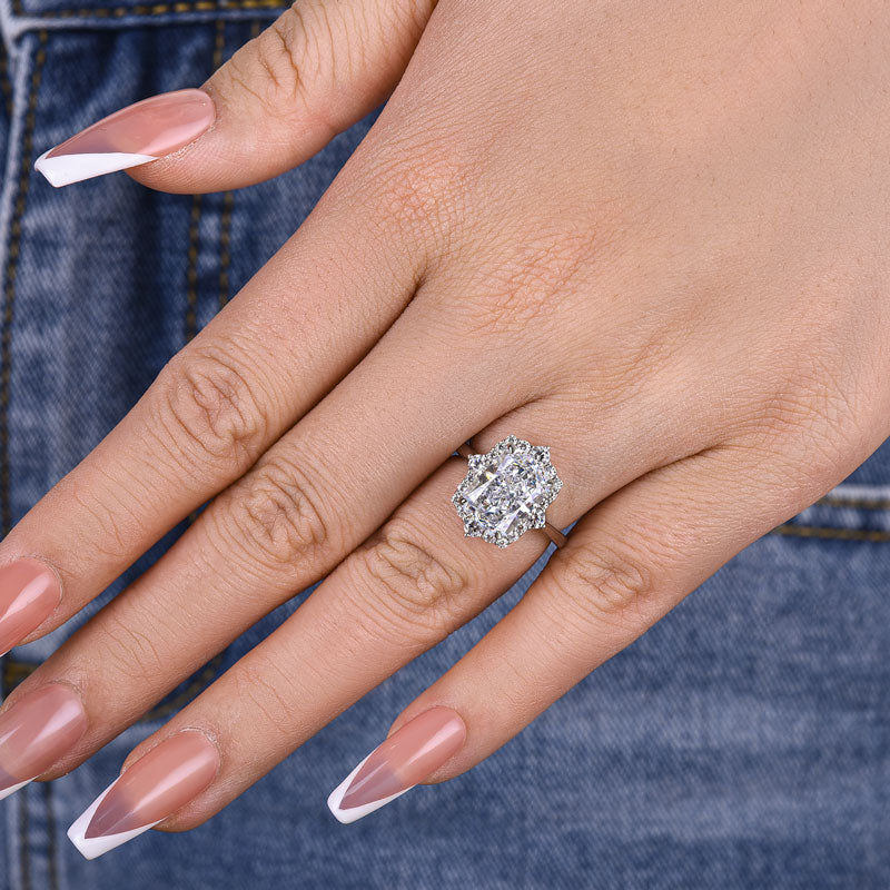 Louily Stunning Halo Radiant Cut Simulated Diamond Engagement Ring In Sterling Silver - louilyjewelry