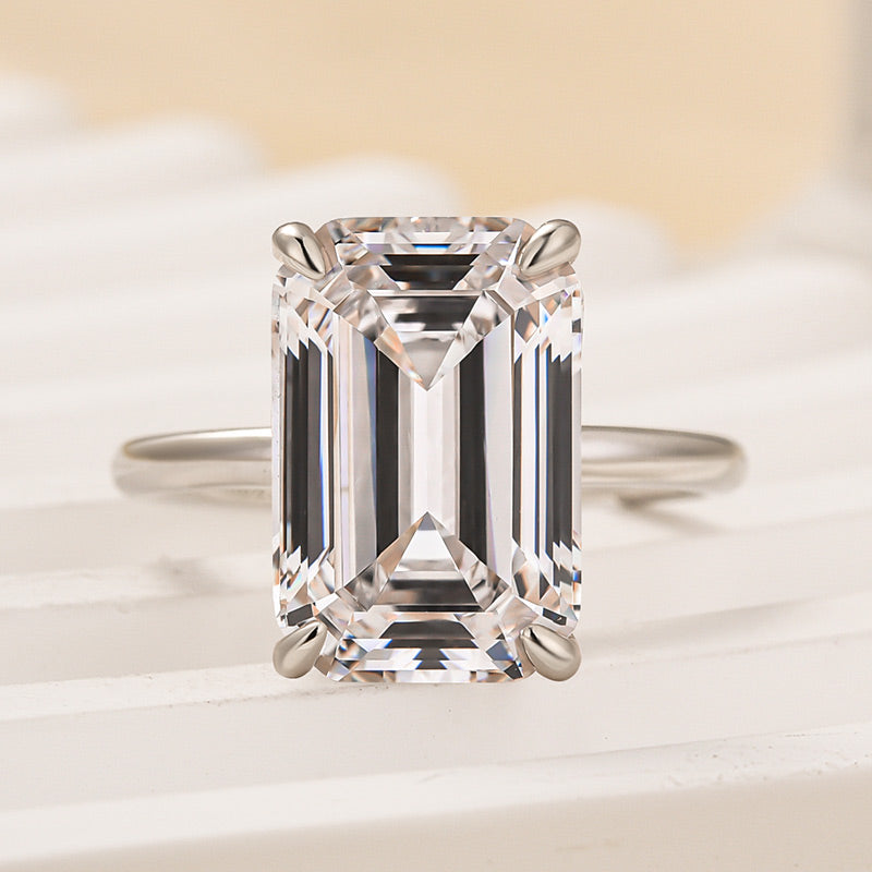 S925 Classic 3.5Ct/5.0Ct Emerald Cut Solitaire Engagement Ring Stackable Ring For Everyday Wear