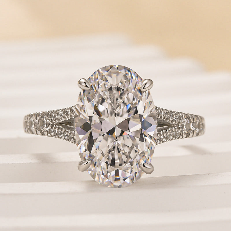 Louily Classic Oval Cut Split Shank Engagement Ring For Women In Sterling Silver - louilyjewelry