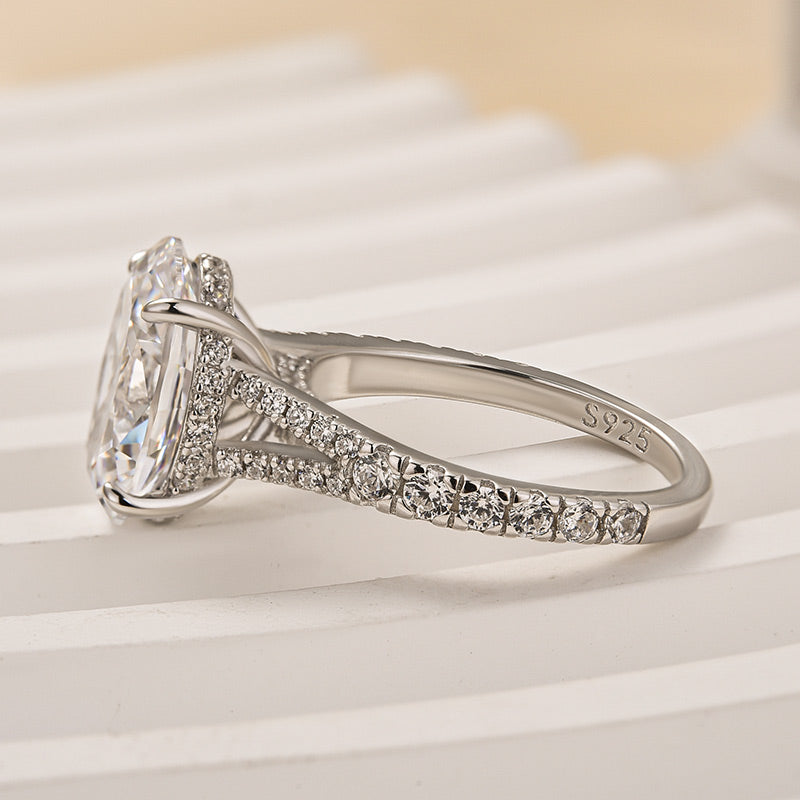 Louily Classic Oval Cut Split Shank Engagement Ring For Women In Sterling Silver - louilyjewelry