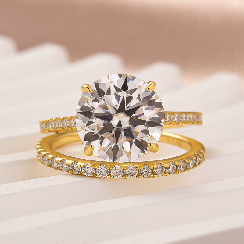 Louily Moissanite Dazzling 4.0 Carat Round Cut Yellow Gold Wedding Ring Set - louilyjewelry