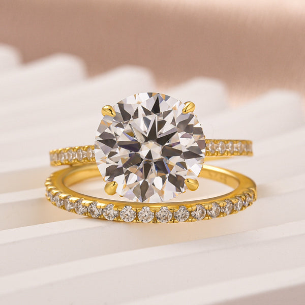 Louily Moissanite Dazzling Round Cut Yellow Gold Wedding Ring Set