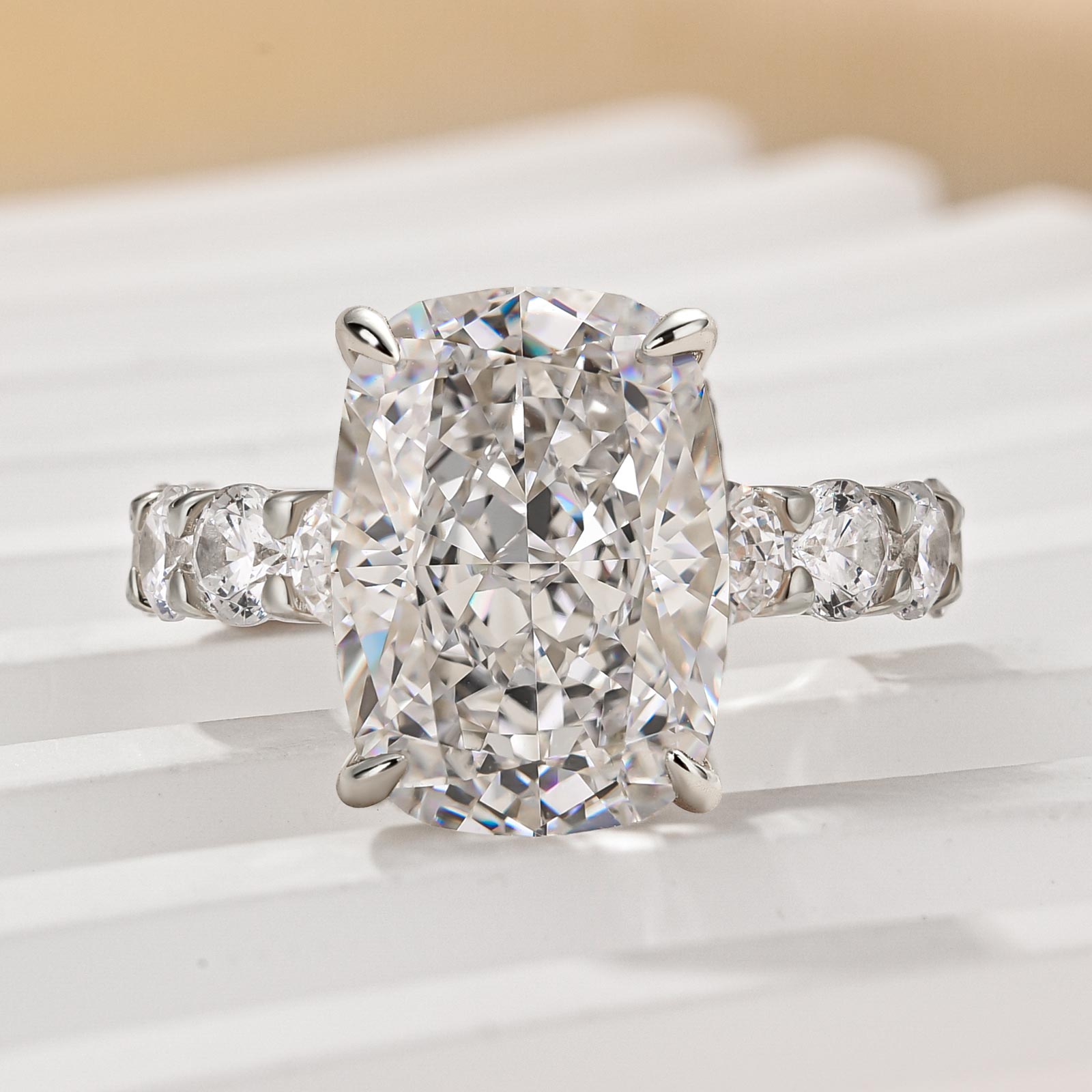 Louily Gorgeous Elongated Crushed Ice Cushion Cut Engagement Ring - louilyjewelry
