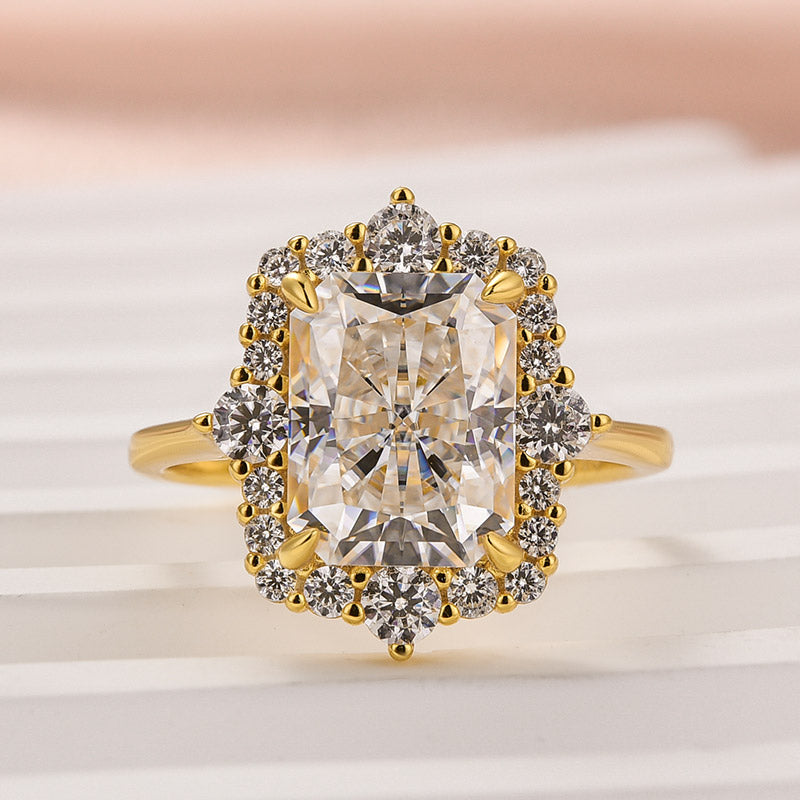 Louily Moissanite Vintage 3.0 Carat Halo Radiant Cut Engagement Ring In Sterling Silver - louilyjewelry